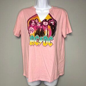 AC/DC Womens Short Sleeve Split V-Neck Pink T-Shirt Size M